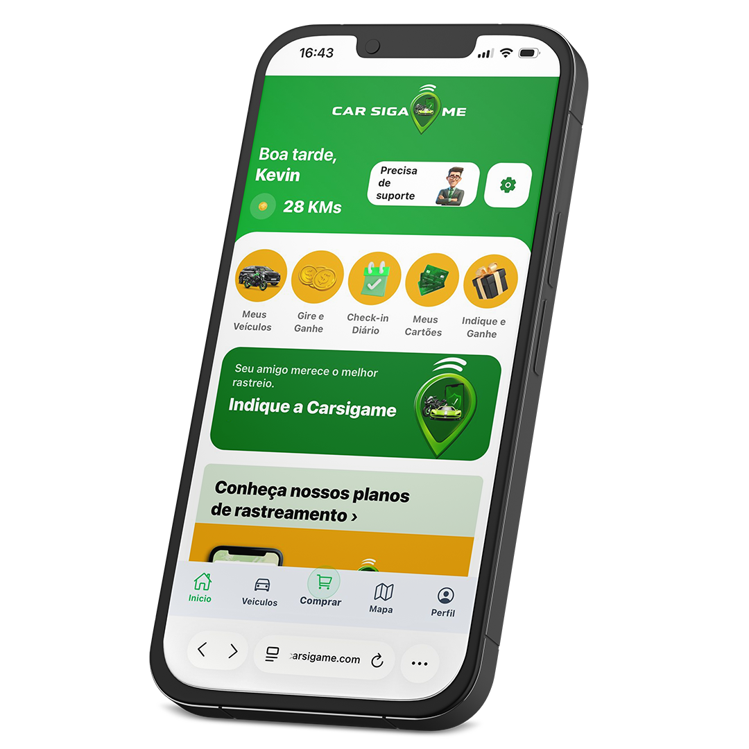 Mockup do aplicativo Car Siga Me em um celular.